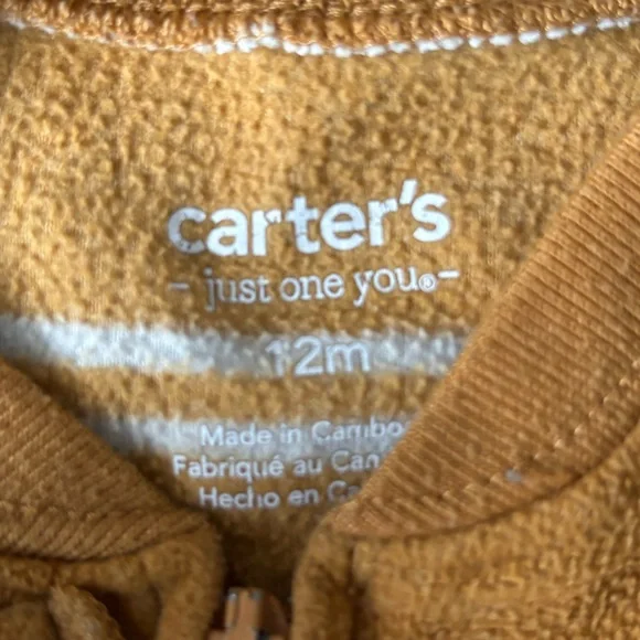 Carter's Mustard and White Striped Fleece Footed One-Piece - Picture 3 of 5